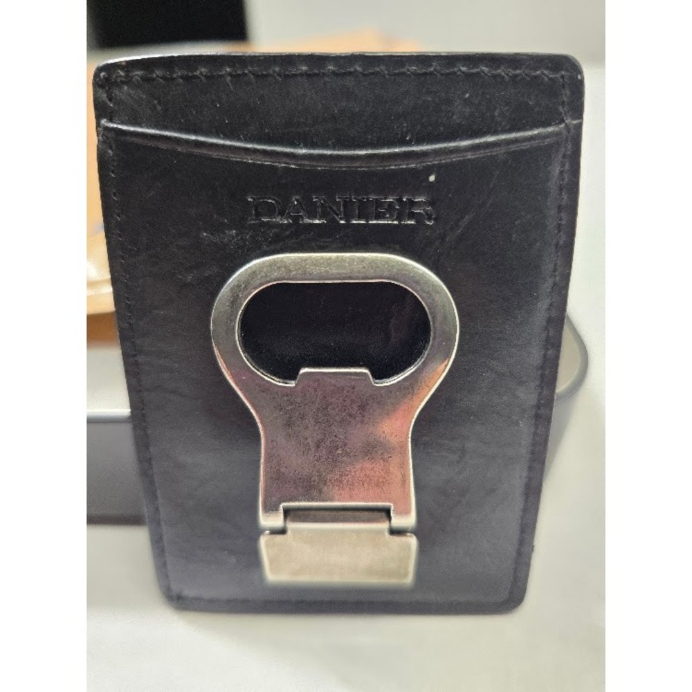 Danier Card Holder Mens Black Leather Bottle Opener Slim Wallet